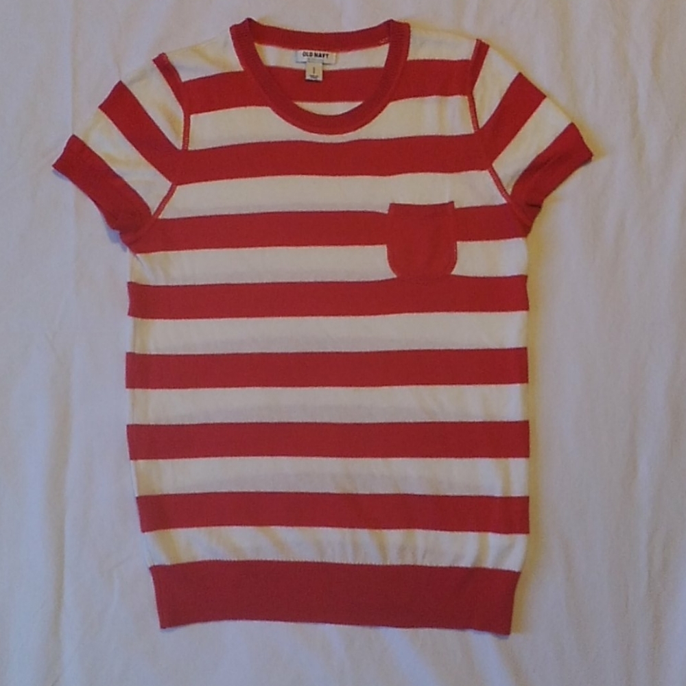 Old Navy Red & White Stripe SS Knit Sweater SP